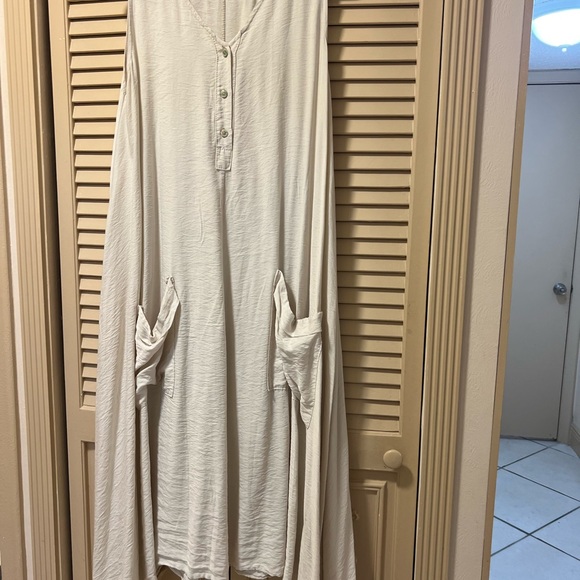 Long cotton dress, Made in Italy cream color. One size - Picture 3 of 3